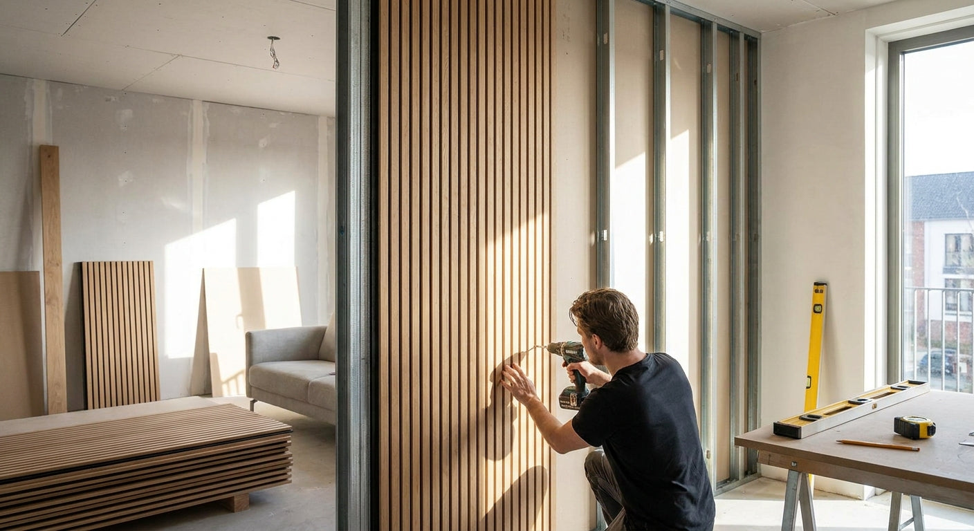 How to install wood slat panels on a metal stud wall