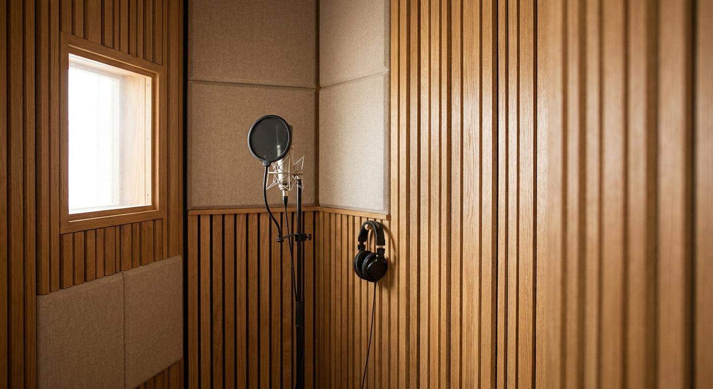 Acoustic wood panels for vocal booth sound treatment