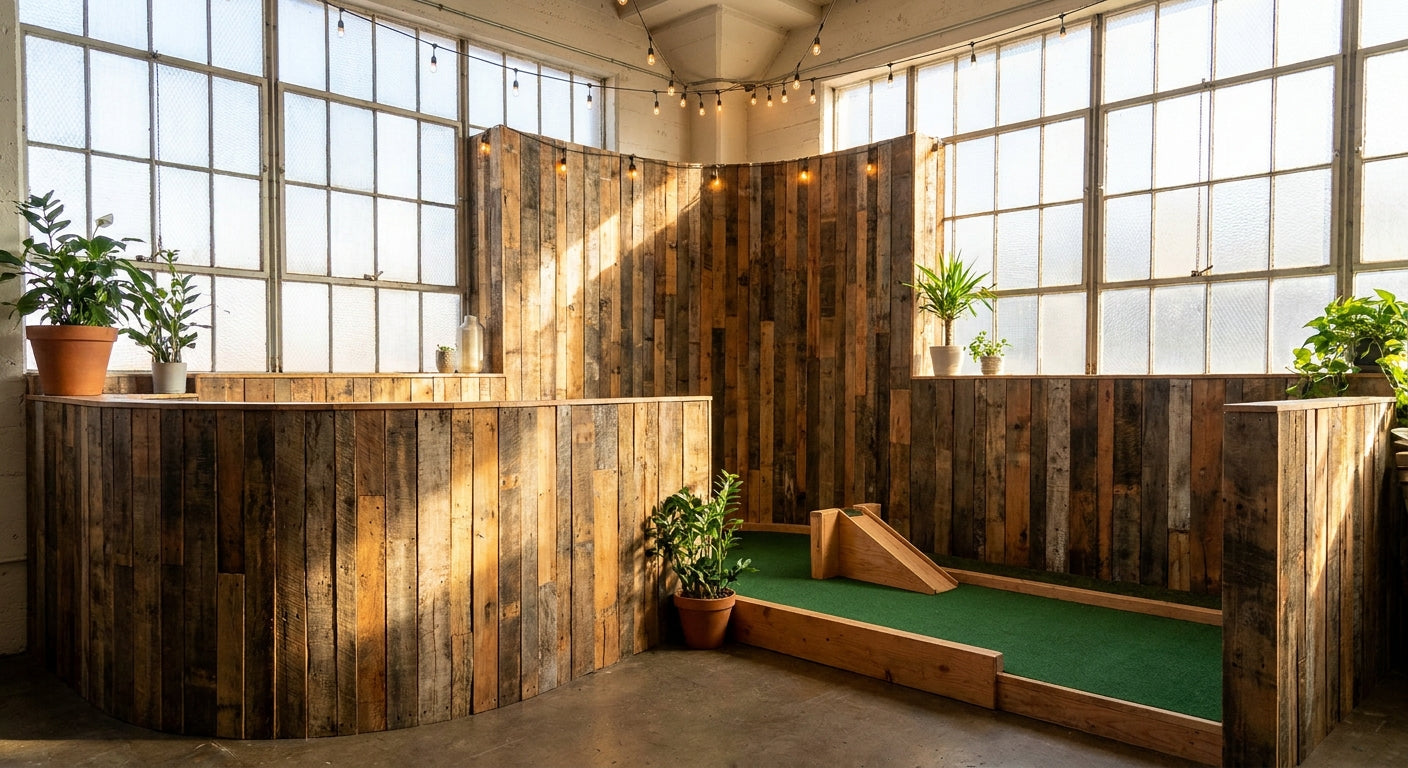 Wood panels for indoor mini golf course walls