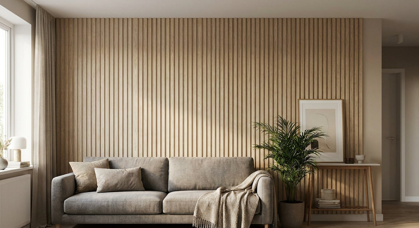 Wood slat panels for rental property feature walls