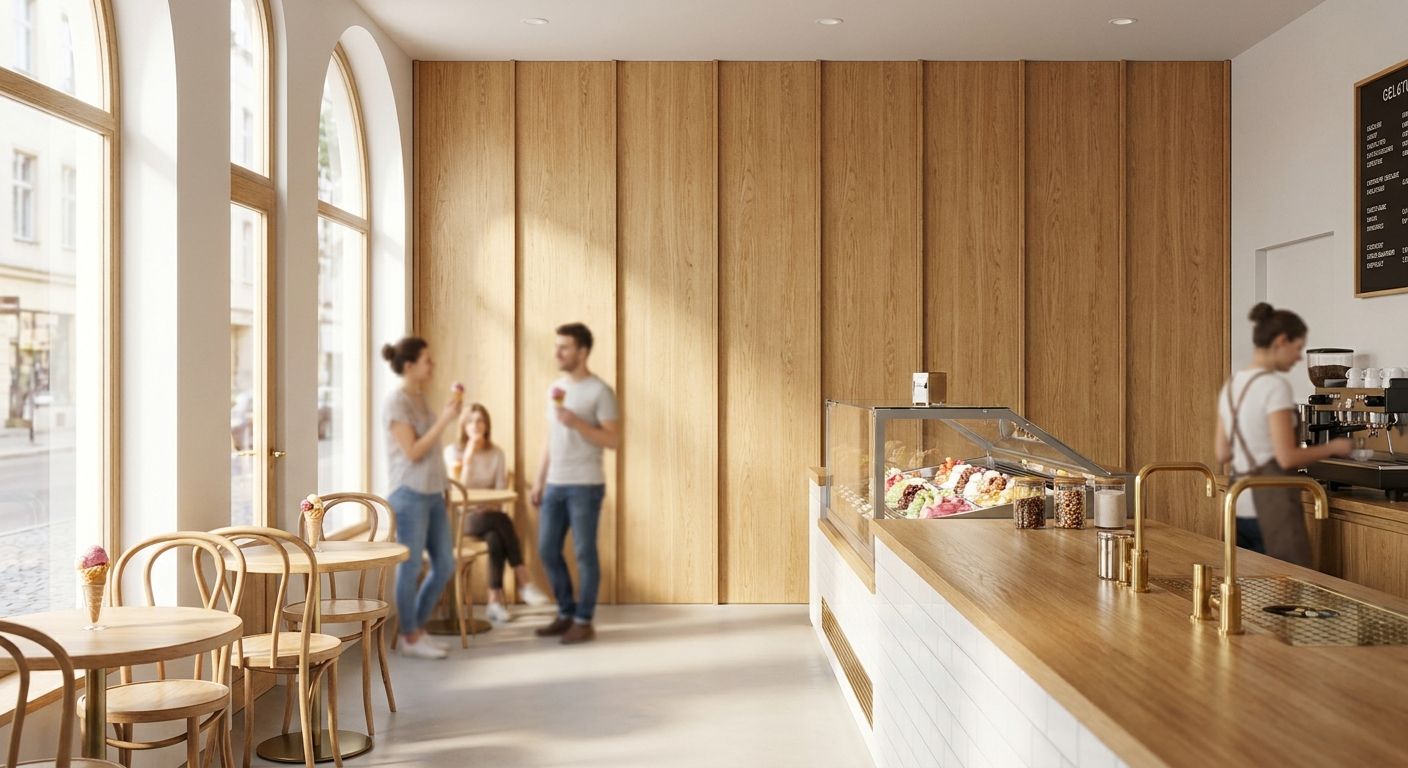 Wood panels for ice cream parlor interiors