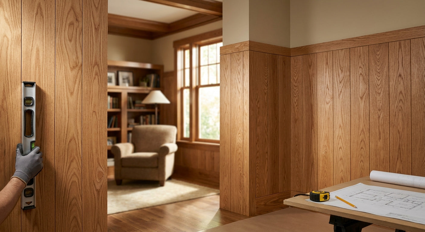 How to match wood panel grain direction across multiple walls
