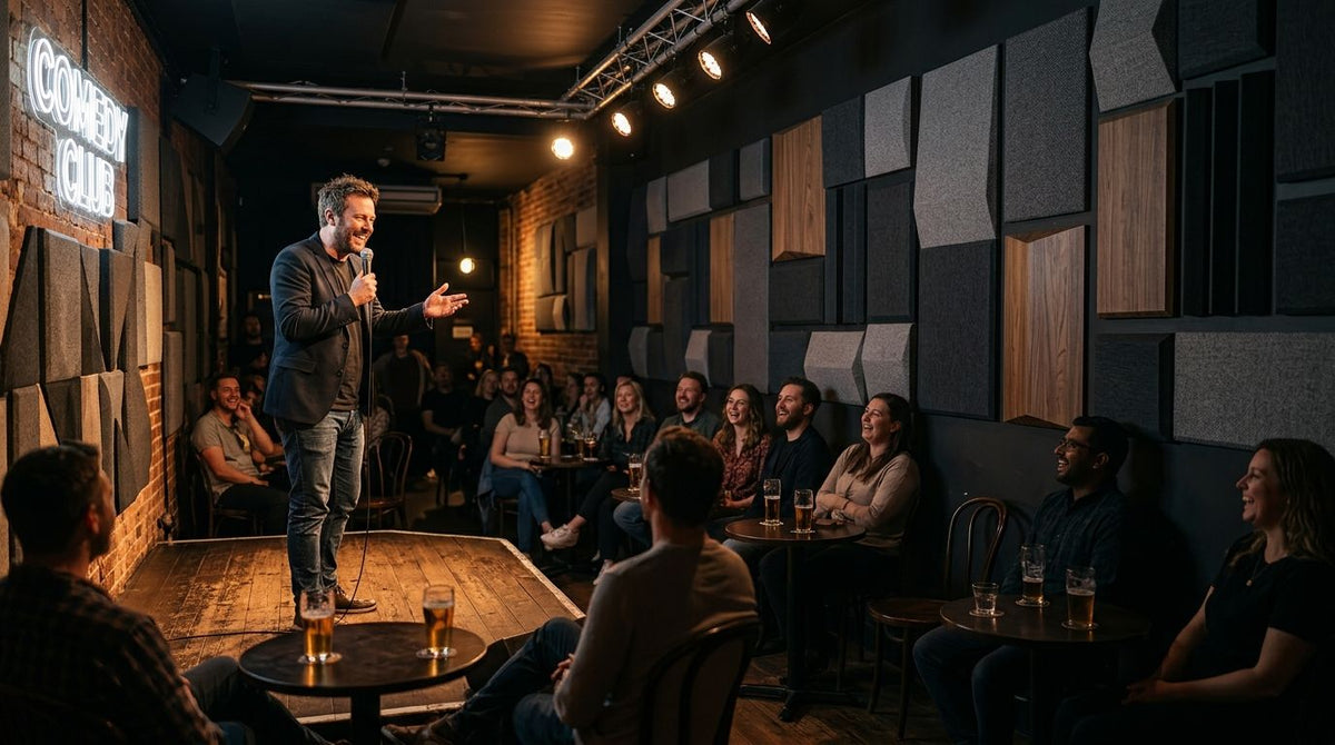 Acoustic panels for comedy club and stand-up venue walls