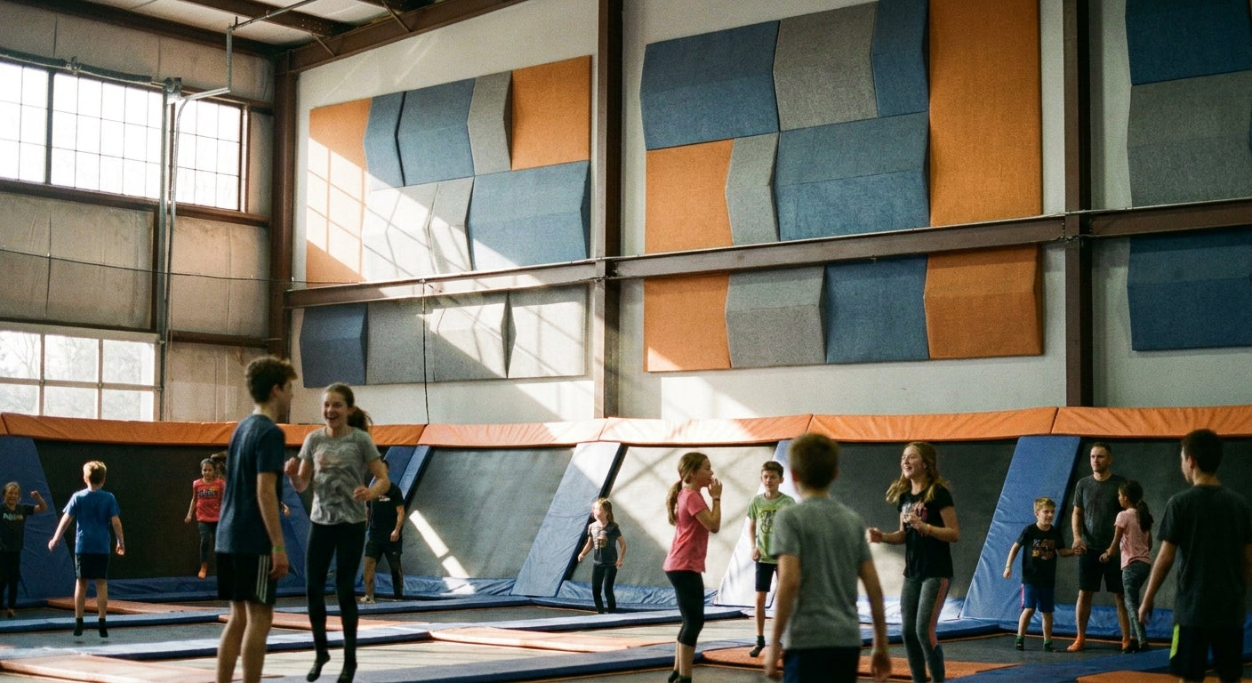 Acoustic panels for indoor trampoline park walls