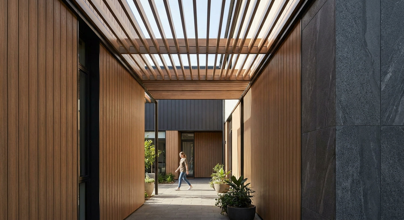 Best exterior wall panels for covered breezeway cladding