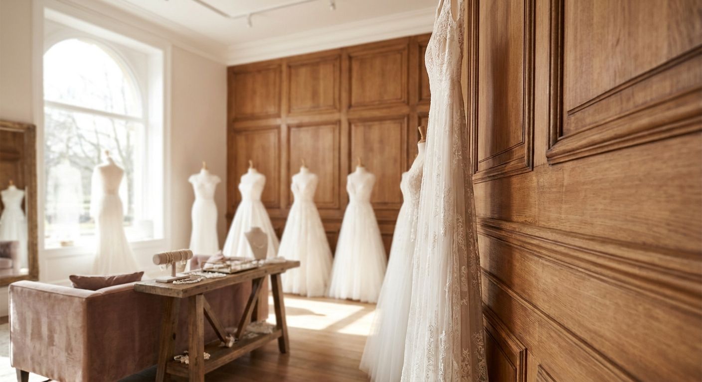 Wood panels for bridal boutique and dress shop interiors