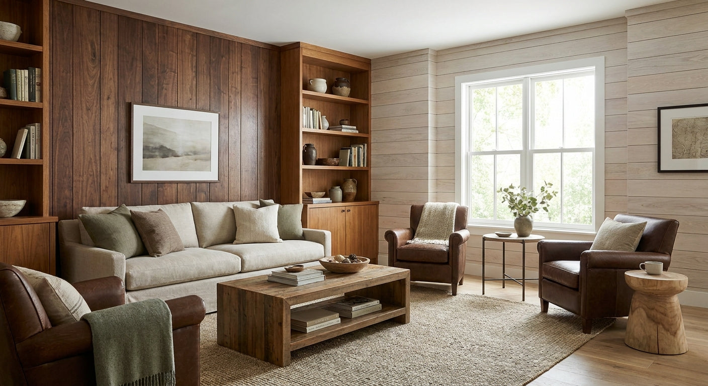 How to mix wood panel finishes in a single room design