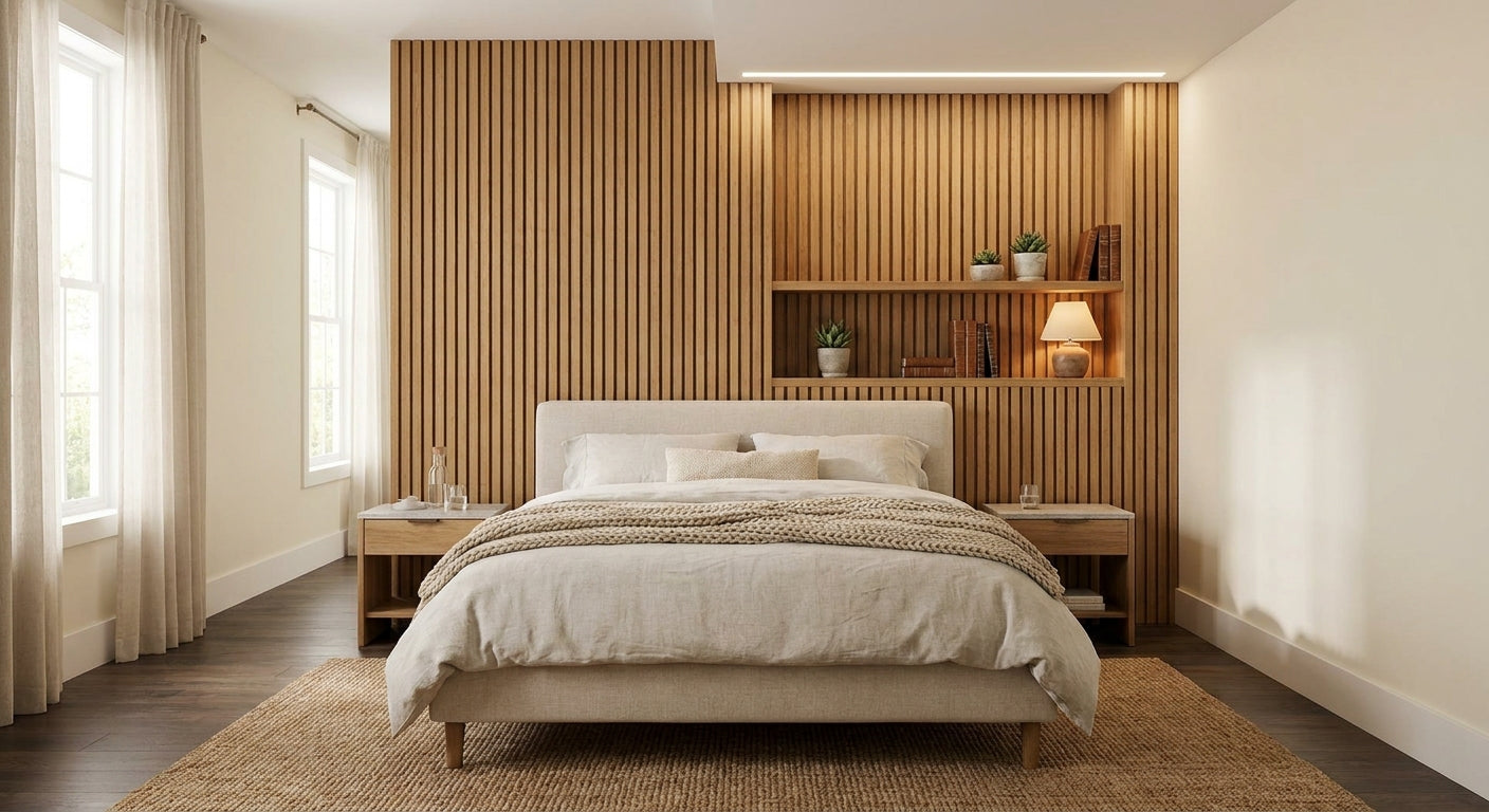 How to use slat wall panels as a headboard feature wall