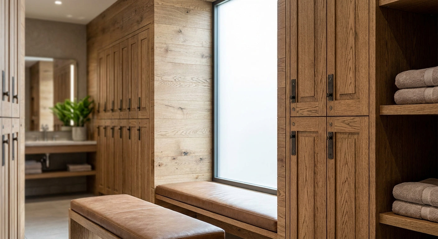 Wood panels for boutique gym locker room walls