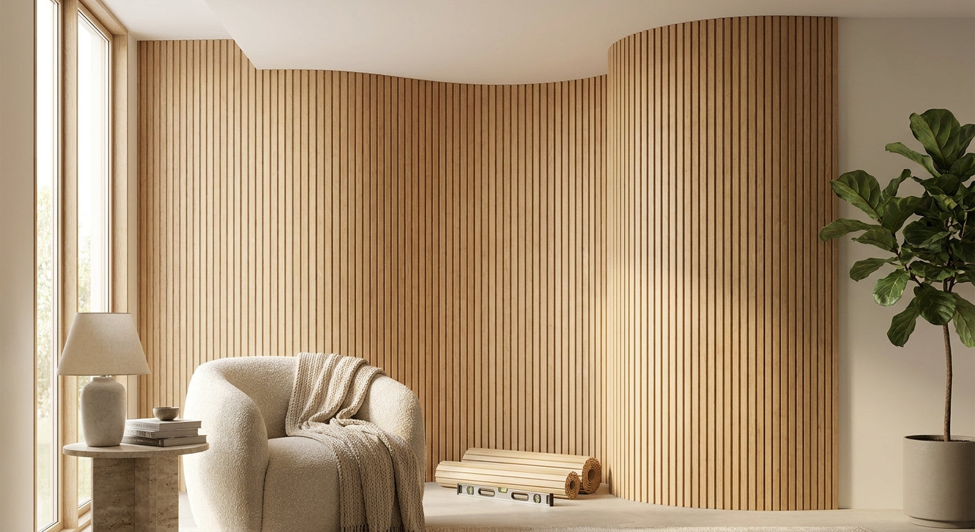 How to panel a curved wall with flexible slat panels
