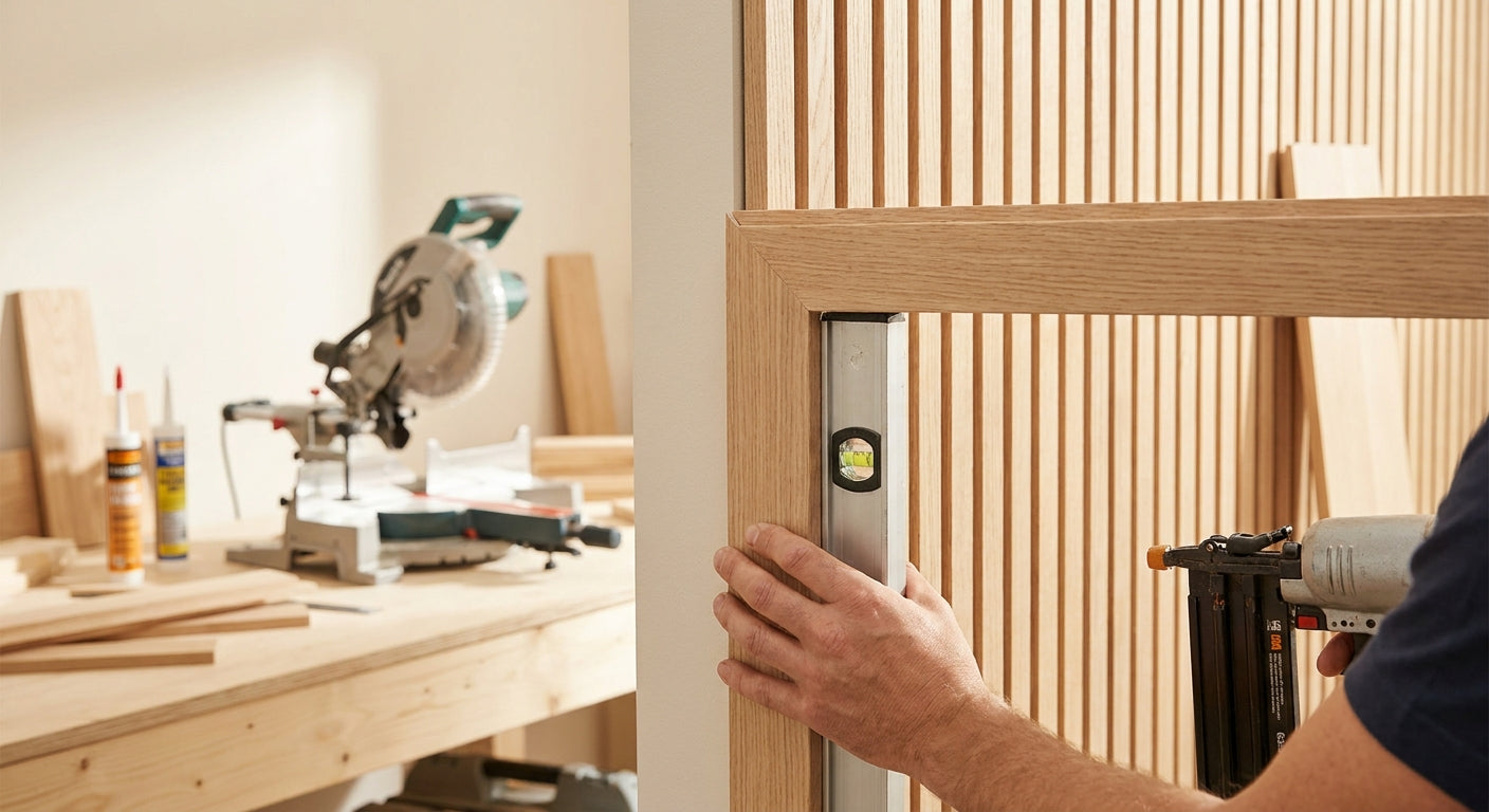 How to frame a wood slat panel installation with trim