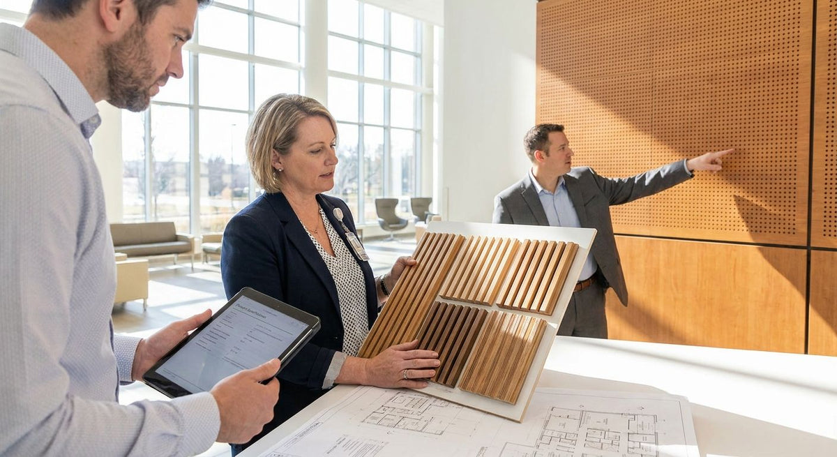 How to specify acoustic wood panels for a hospital project