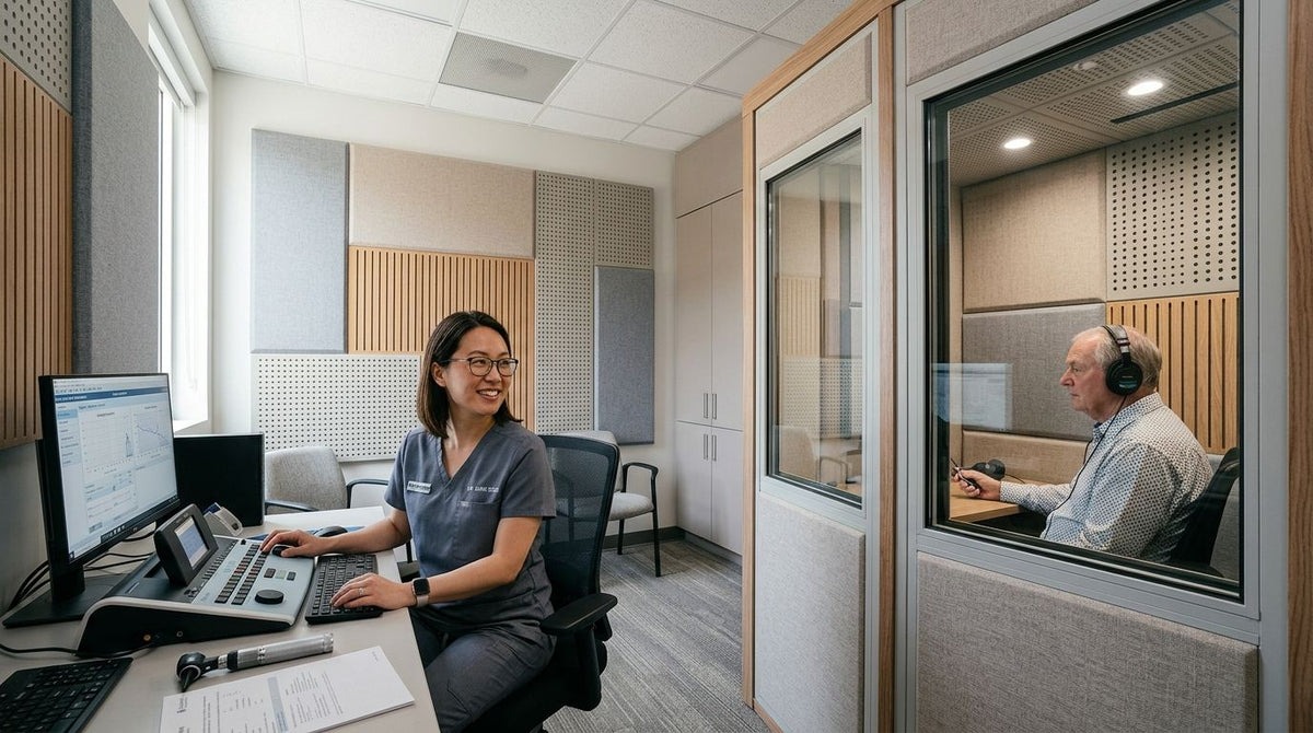 Acoustic panels for audiology clinic testing rooms