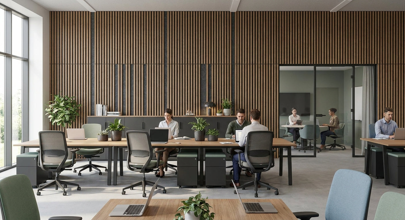 Felt-backed wood panels for open-plan office acoustics