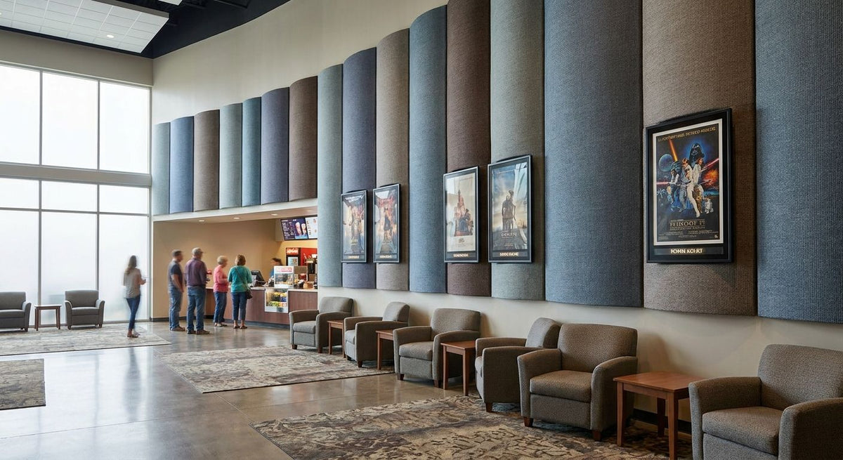 Acoustic panels for movie theater lobby interiors