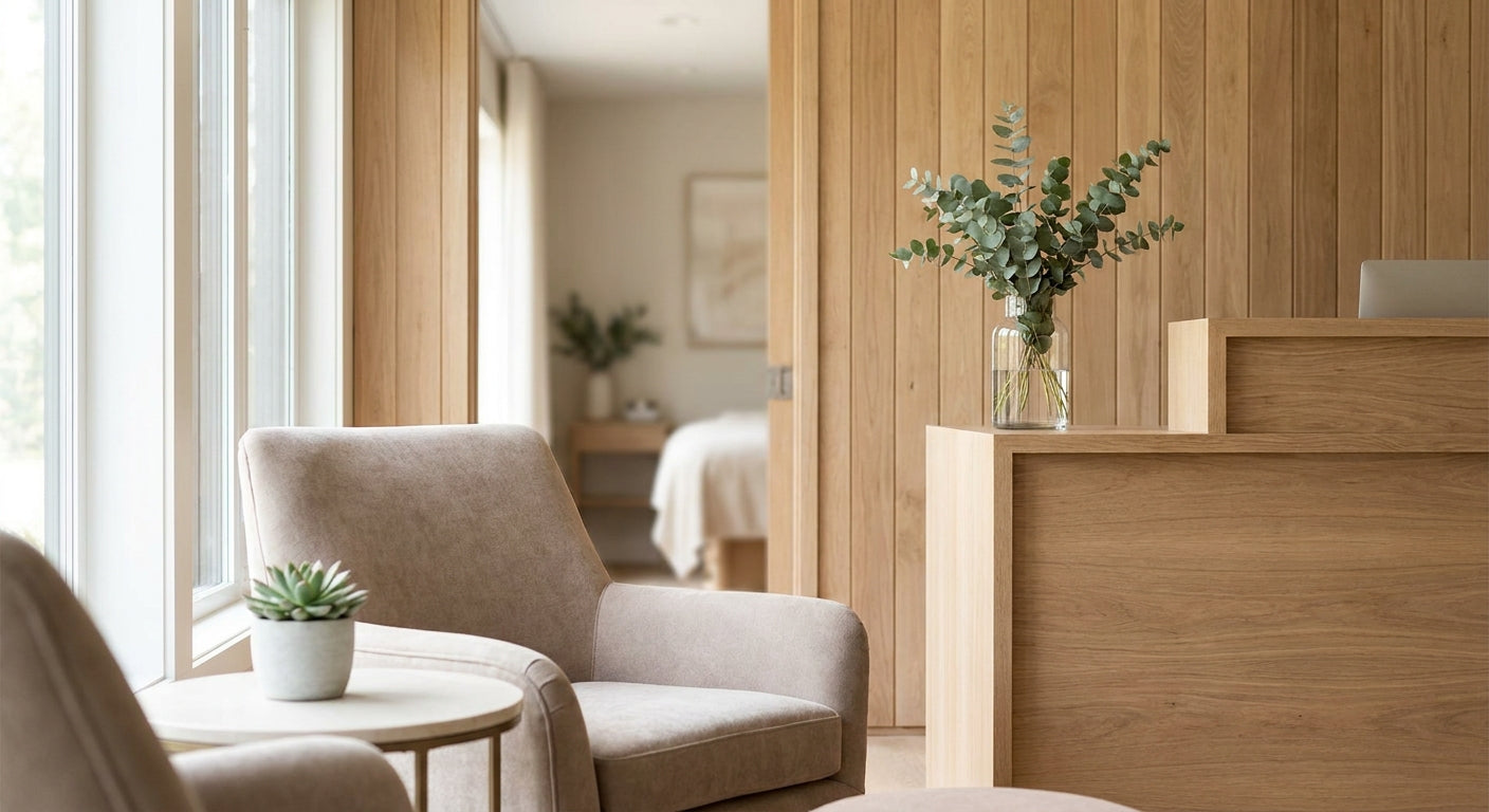 Wood panels for medical spa and aesthetics clinic interiors