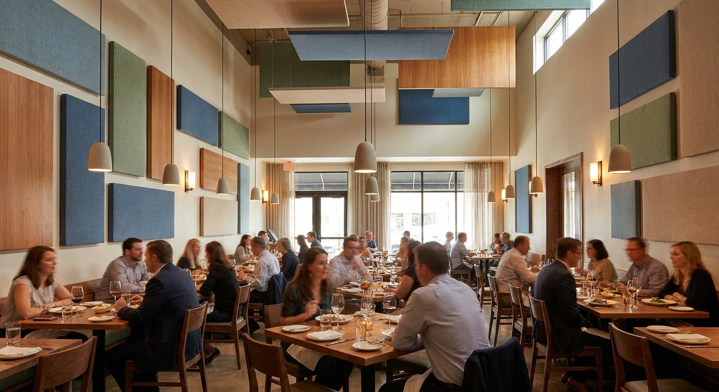 How to reduce echo in a restaurant dining room with panels
