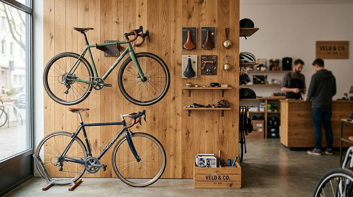 Wood panels for boutique bicycle shop interiors