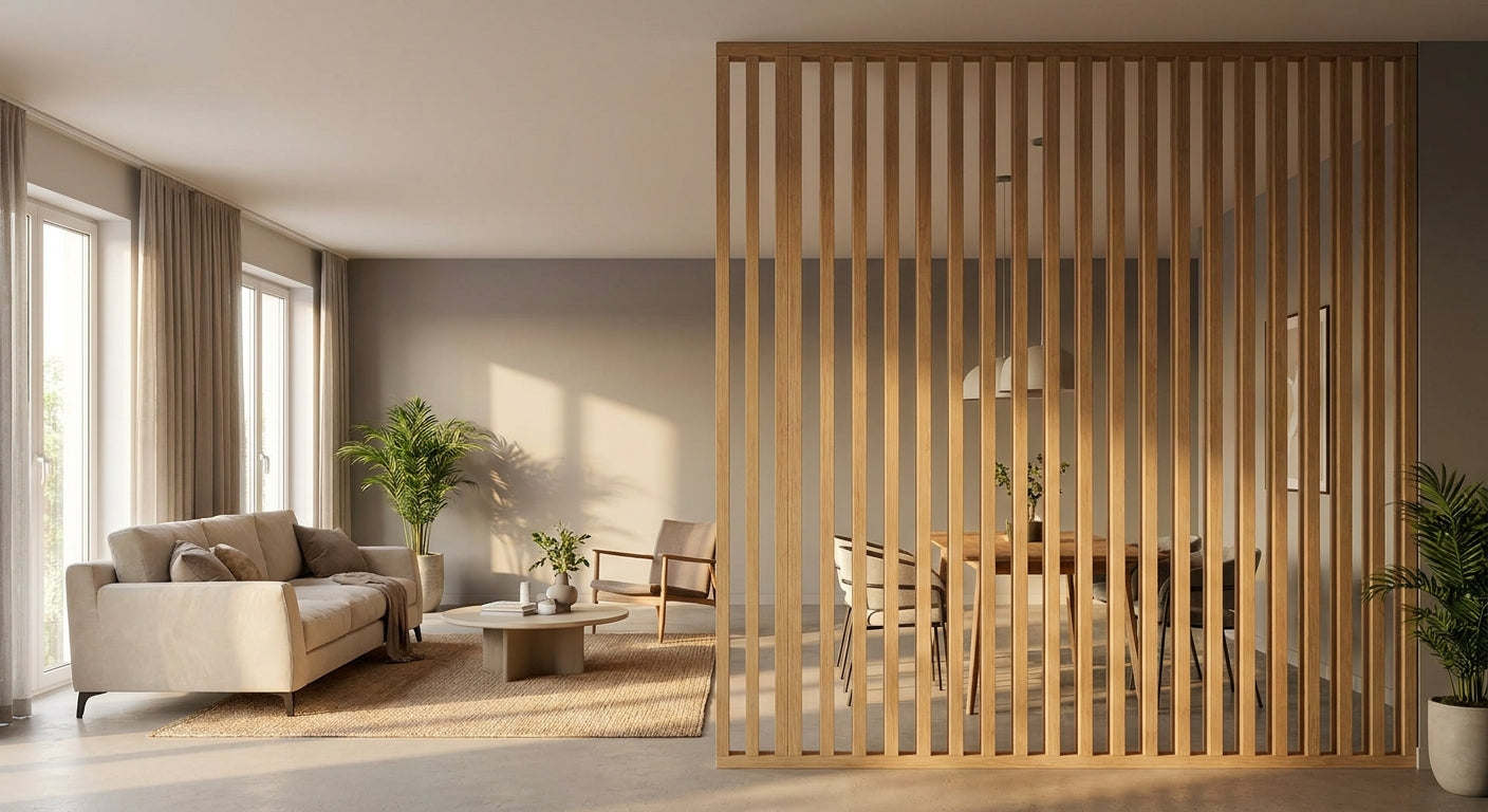 How to use wood slat panels to divide open-plan spaces