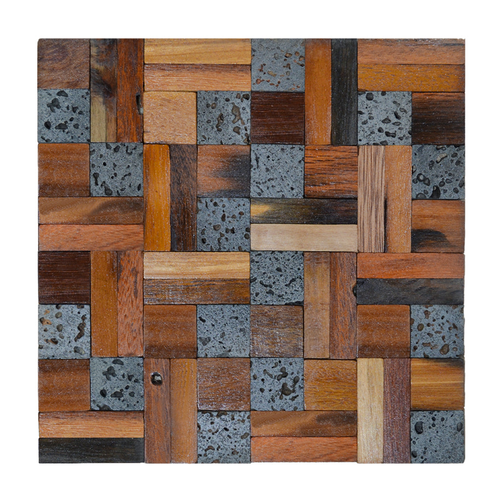 Wood Mosaic Panel | Lava Mix Wood Tile | 12×12”