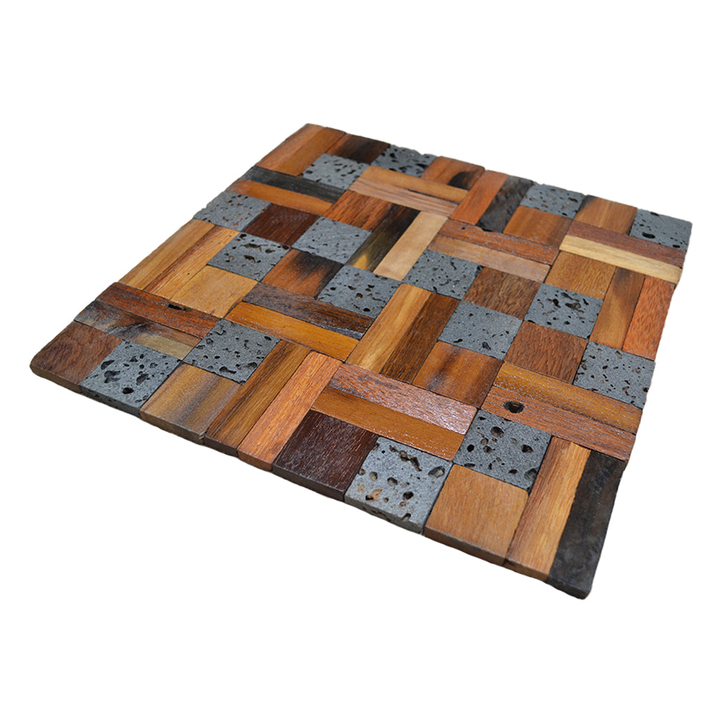 Wood Mosaic Panel | Lava Mix Wood Tile | 12×12”