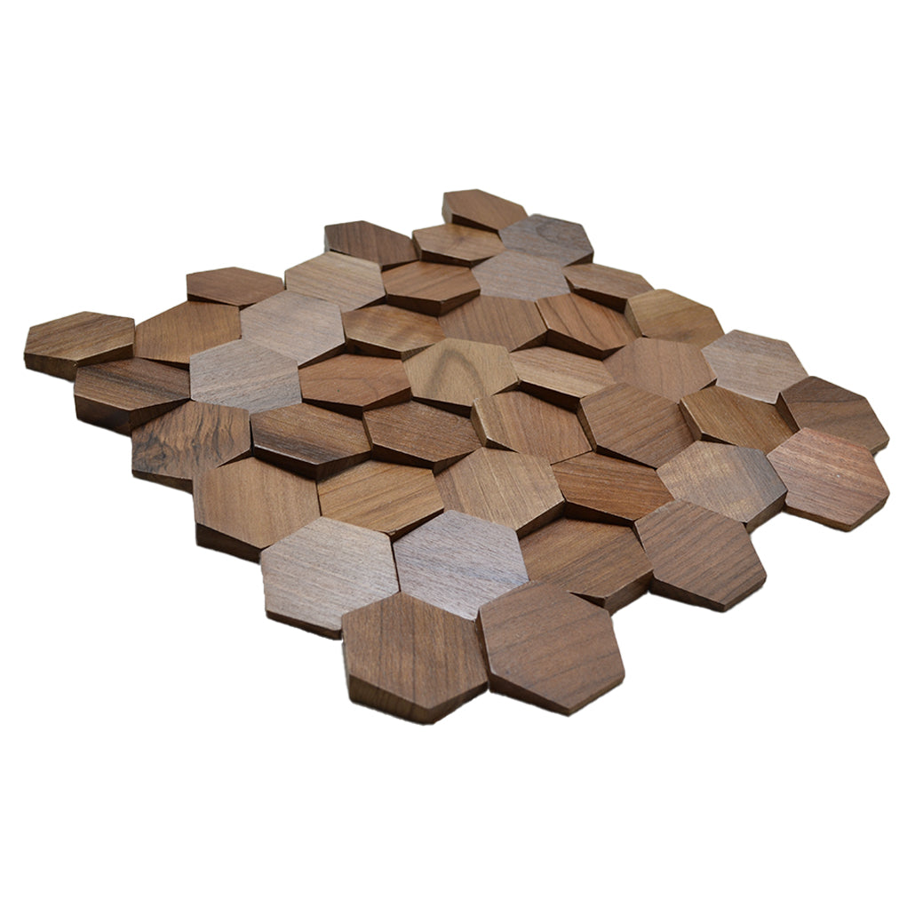 Wood Mosaic Panel | Velvet Walnut Wood Tile | 12.4×11.8”