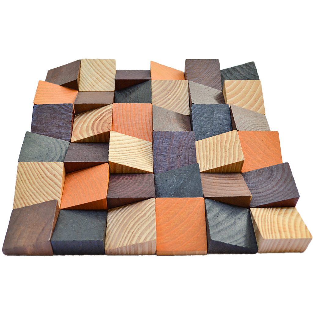 Wood Mosaic Panel | Bold Pine Wood Tile | 12×12”