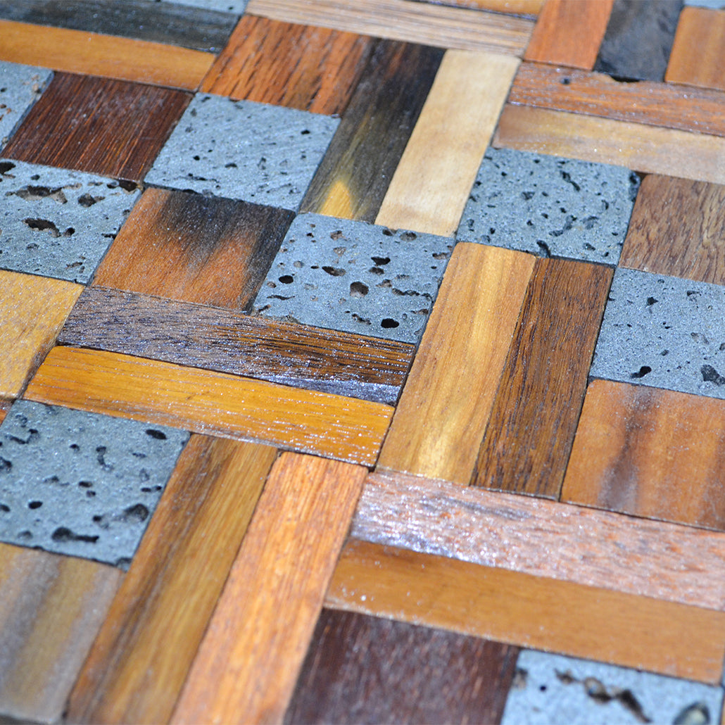 Wood Mosaic Panel | Lava Mix Wood Tile | 12×12”