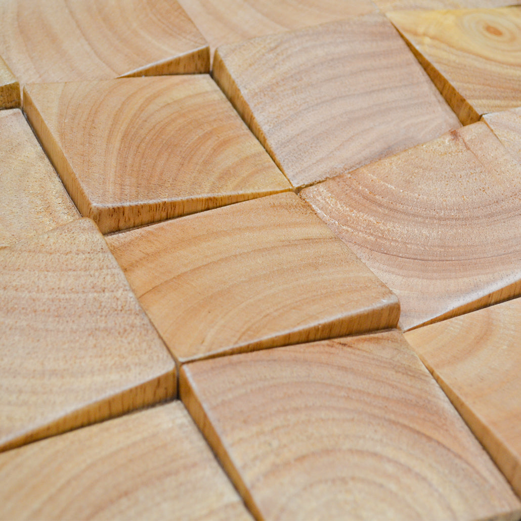 Wood Mosaic Panel | Rubber Wood Tile | 12×12”