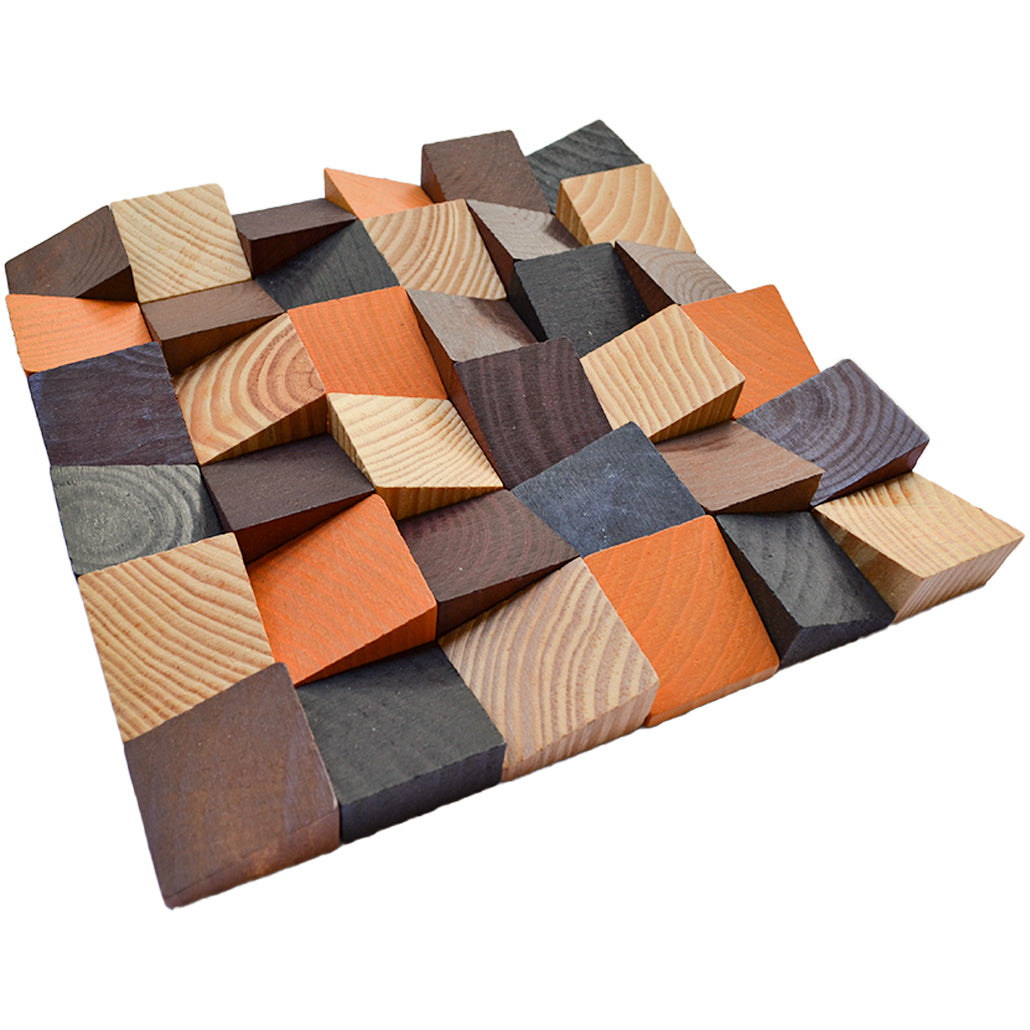 Wood Mosaic Panel | Bold Pine Wood Tile | 12×12”