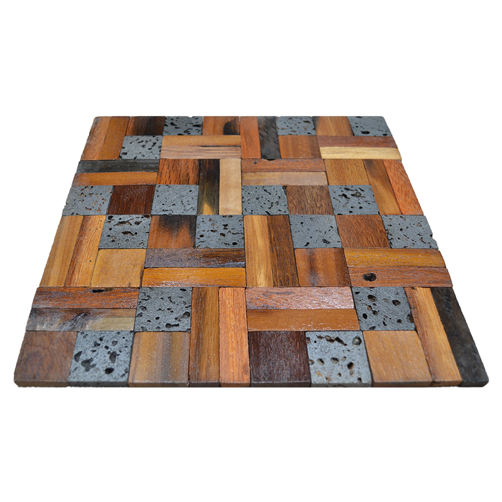 Wood Mosaic Panel | Lava Mix Wood Tile | 12×12”