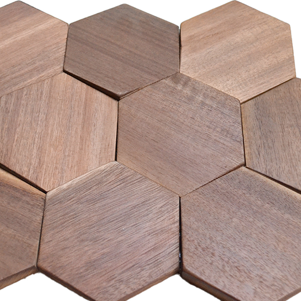 Wood Mosaic Panel | Tropical Walnut Wood Tile | 10.2×11.8”