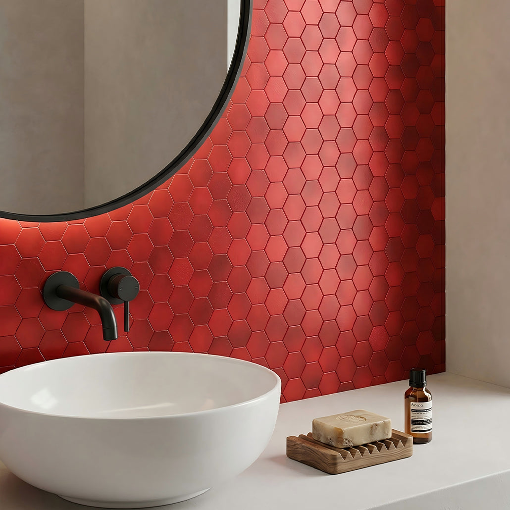 Peel and Stick Backsplash | Hexagon Red | 11.5×11.34"
