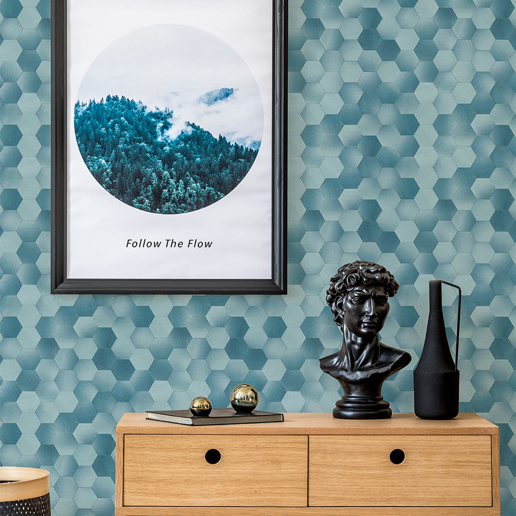 Peel and Stick Backsplash | Hexagon Blue | 11.5×11.34"
