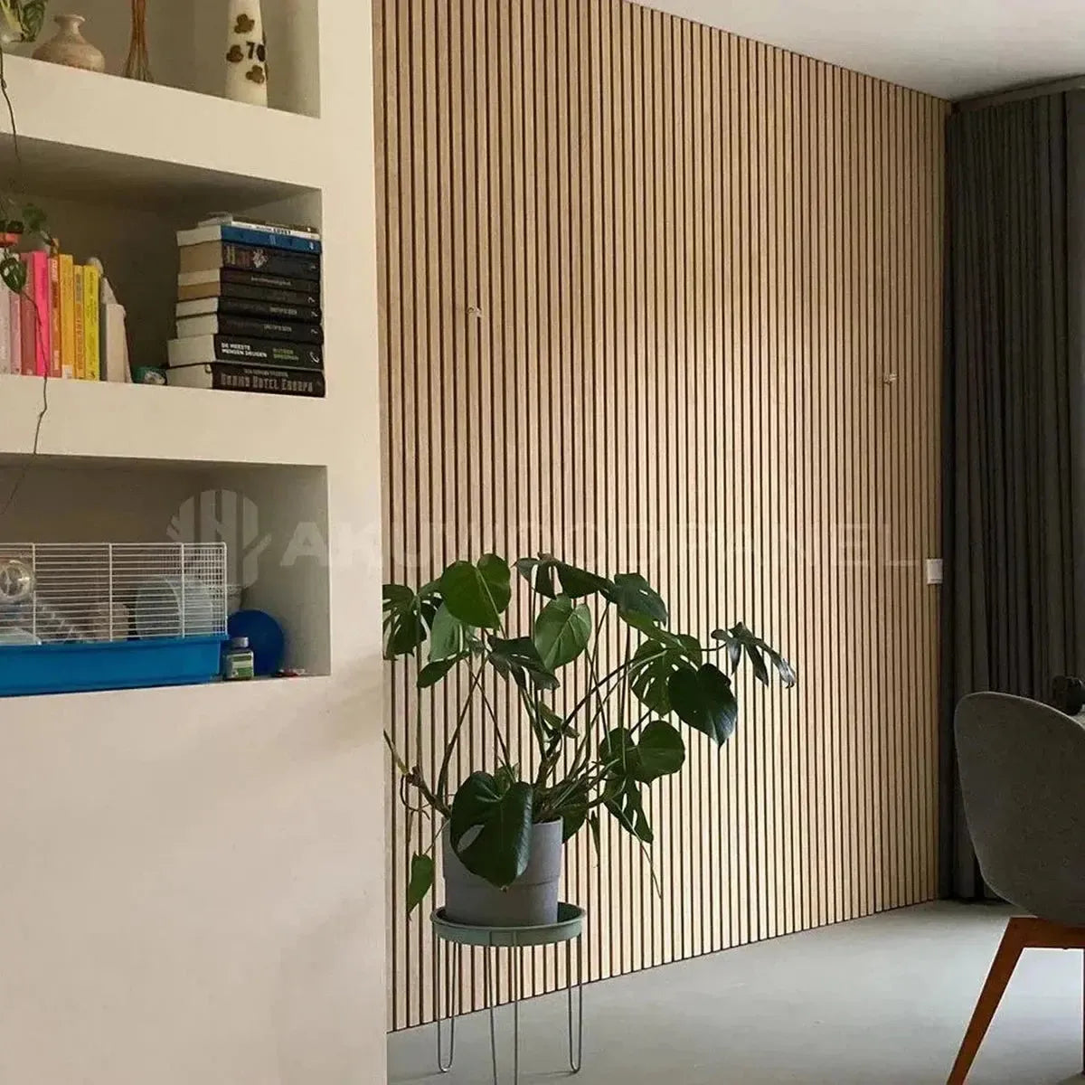 Acoustic Slat Wall Panel | Natural Oak with Gray Felt | Premium 3-sided Wood Veneer