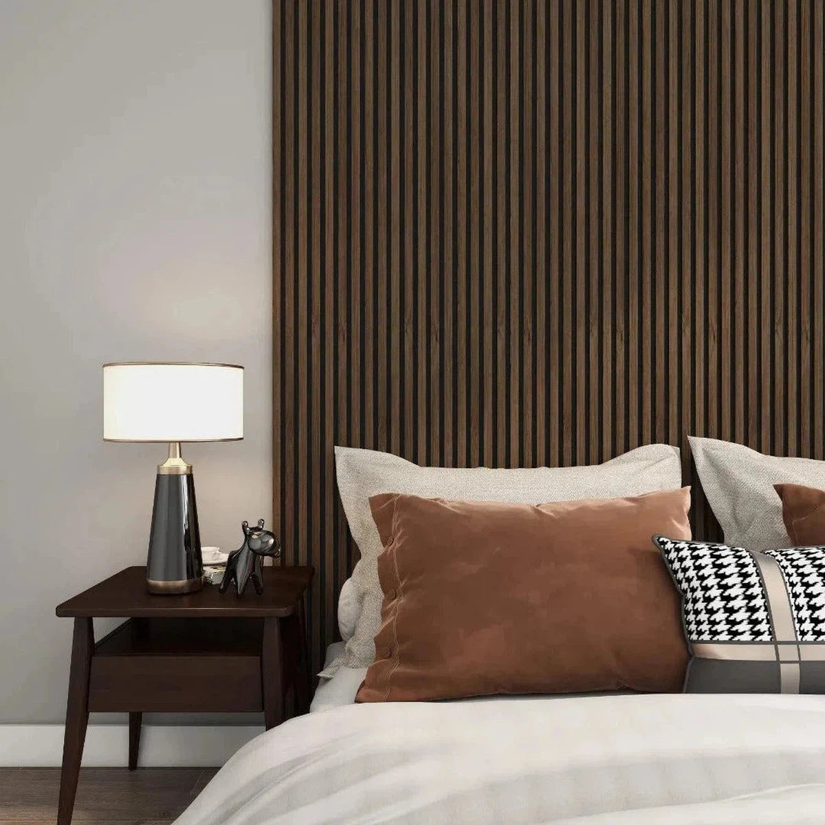 Acoustic Slat Wall Panel | Smoked Oak | Premium 3-sided Wood Veneer