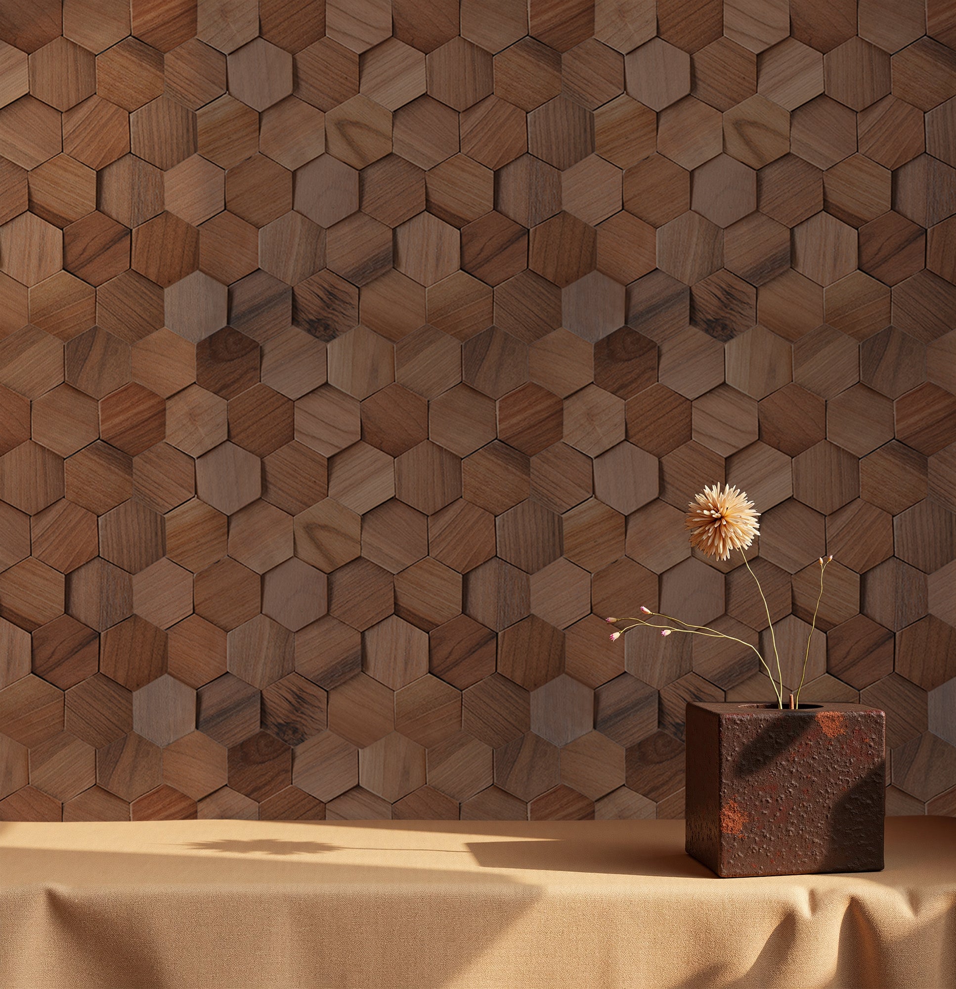 Wood Mosaic Panel | Velvet Walnut Wood Tile | 12.4×11.8”