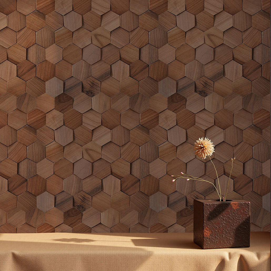 Wood Mosaic Panel | Velvet Walnut Wood Tile | 12.4×11.8”