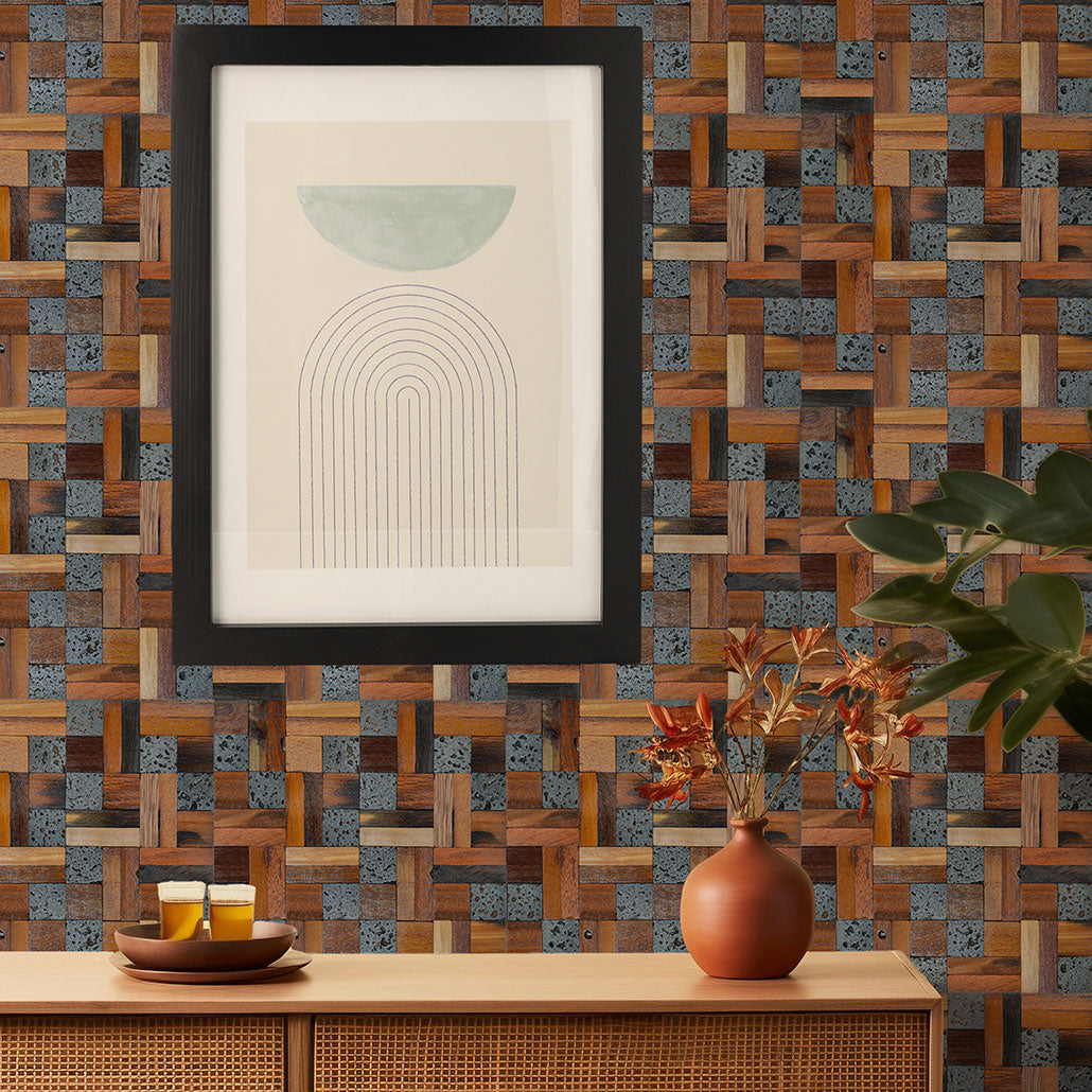 Wood Mosaic Panel | Lava Mix Wood Tile | 12×12”