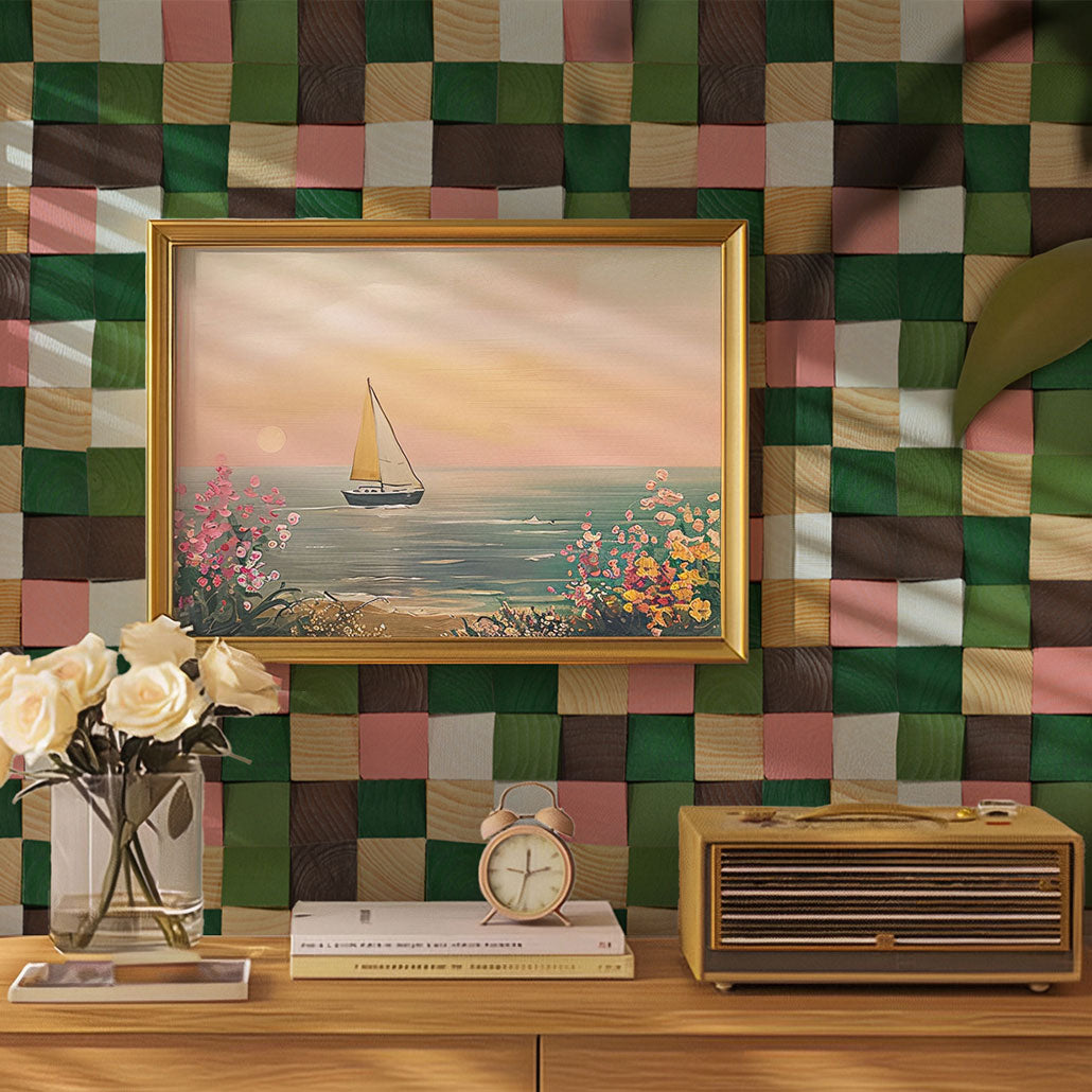 Wood Mosaic Panel | Rich Pine Wood Tile | 12×12”