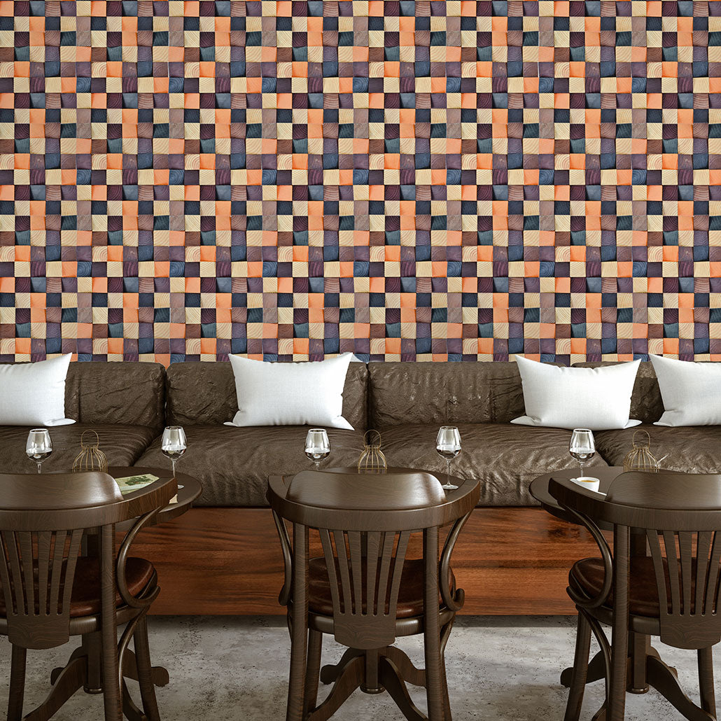 Wood Mosaic Panel | Bold Pine Wood Tile | 12×12”