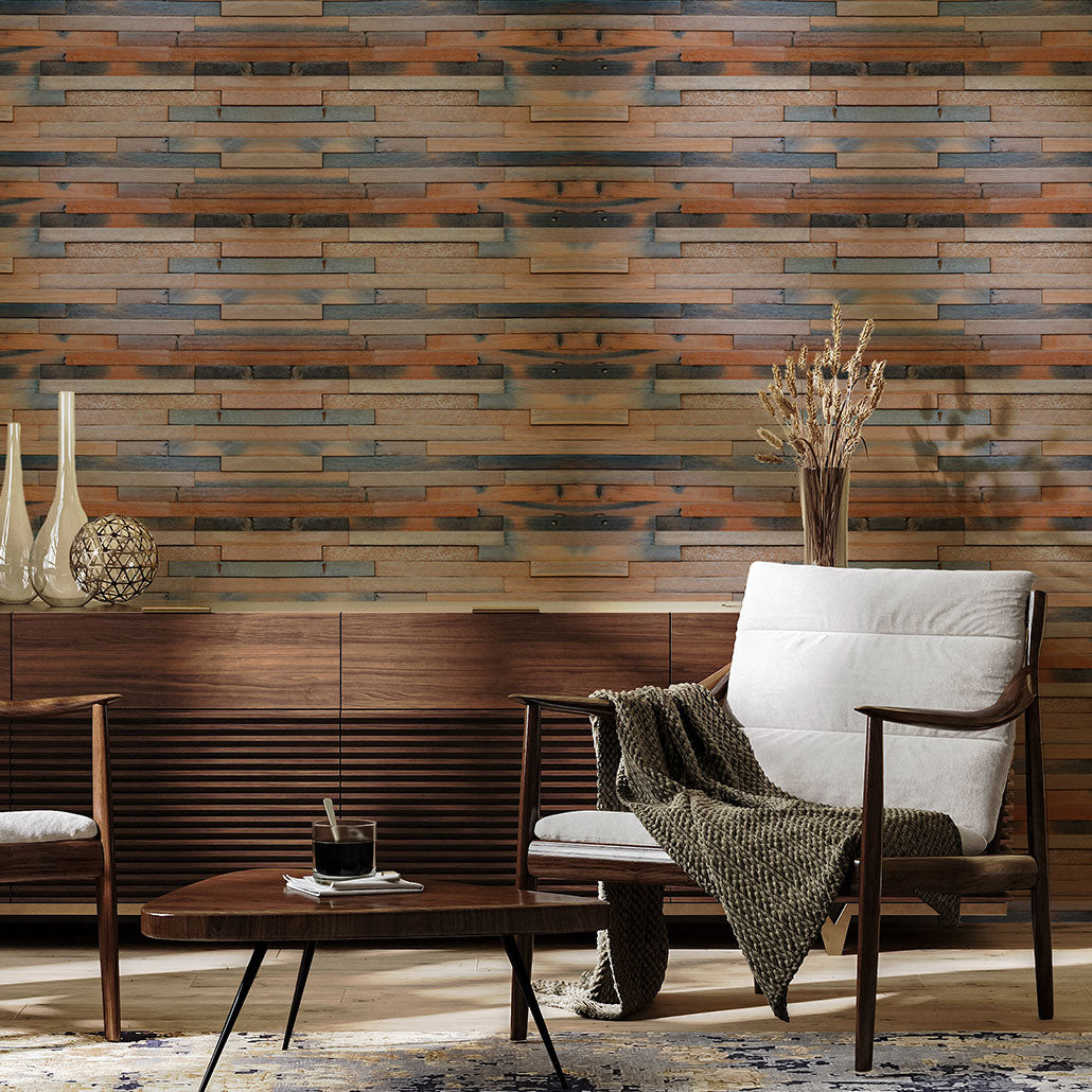 Wood Mosaic Panel | Wide Shipwood Wood Tile | 12×24”