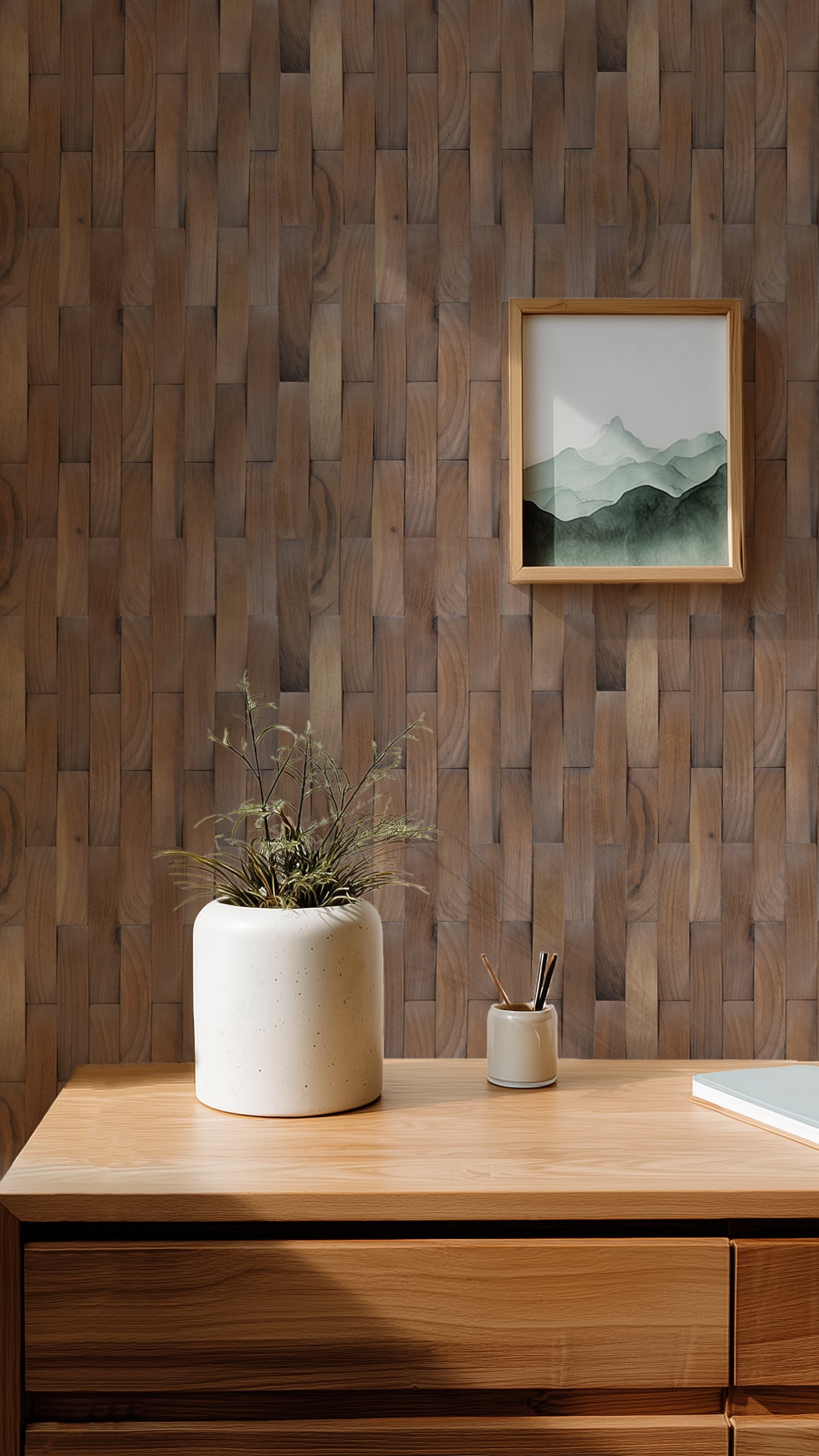 Wood Mosaic Panel | Deep Dusk Walnut Wood Tile | 12×12”