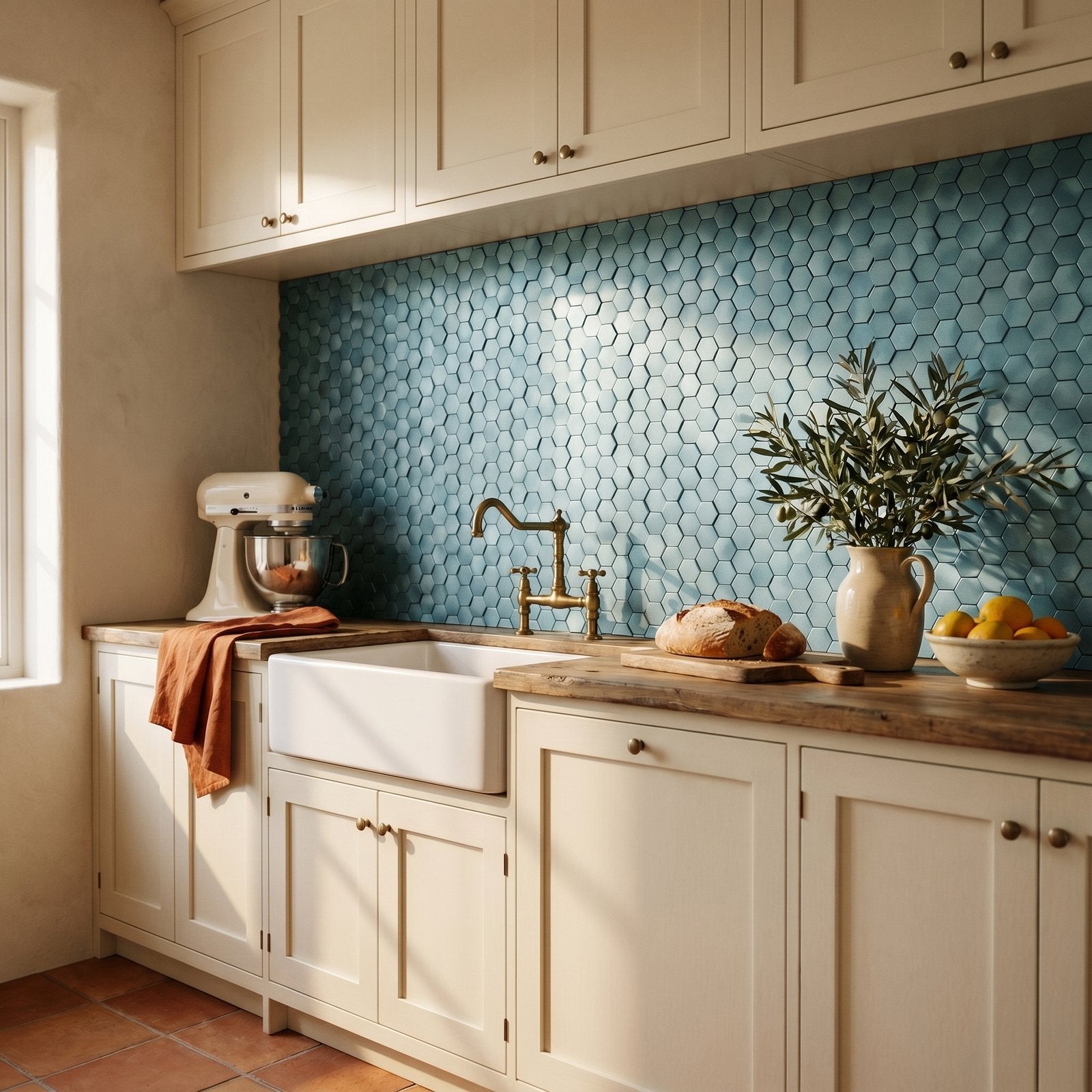 Peel and Stick Backsplash | Hexagon Blue | 11.5×11.34"