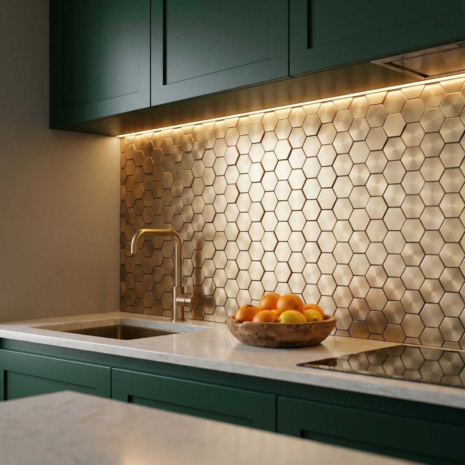 Peel and Stick Backsplash | Hexagon Gold | 11.5×11.34"