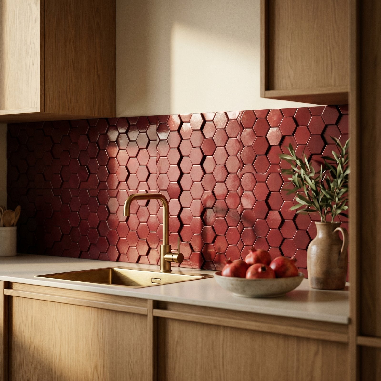 Peel and Stick Backsplash | Hexagon Burgundy | 11.5×11.34"