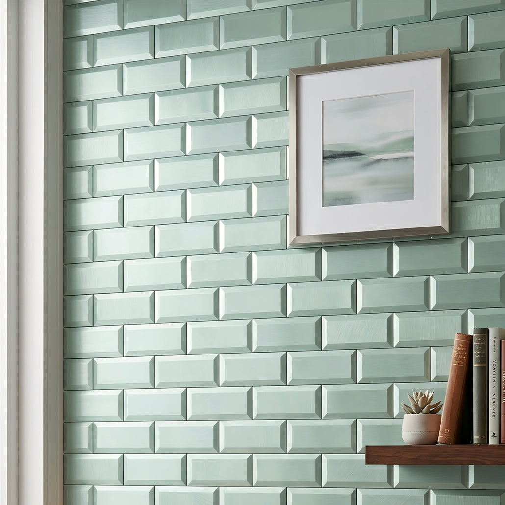 Peel and Stick Mosaic Tile | Subway 3D Pastel Green | 12.01×12.01 in | Metal