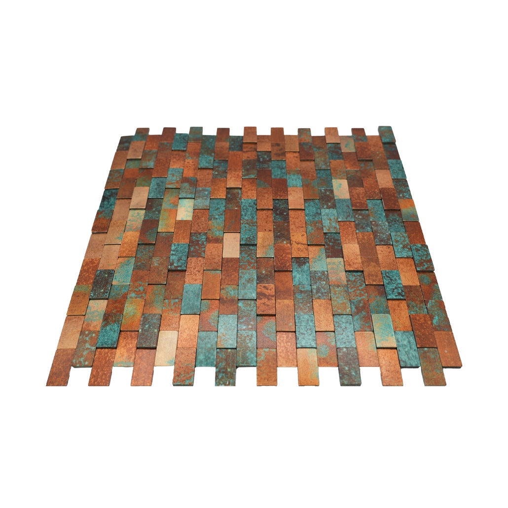 Peel and Stick Mosaic Tile | Brick 3D Patina Copper | 11.73×11.81 in | Metal
