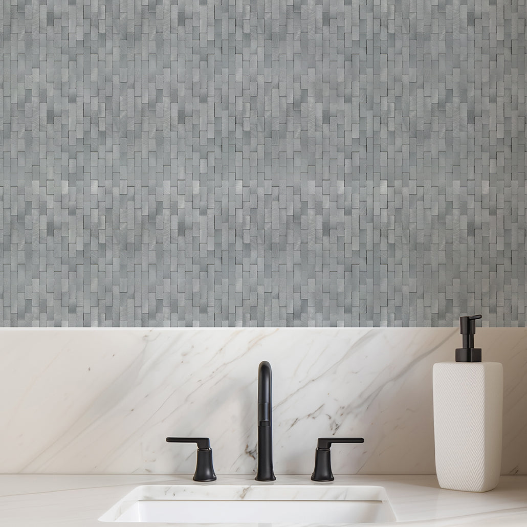 Peel and Stick Backsplash | Brick 3D Silver | 11.73×11.81"