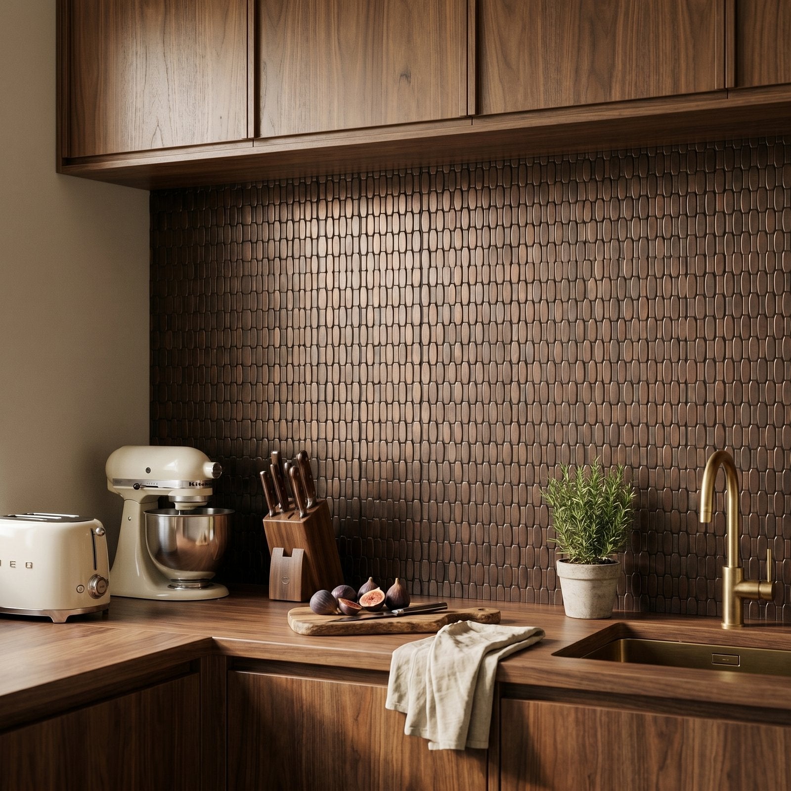 Peel and Stick Backsplash | Picket 3D Dark Copper | 12.2×11.81"